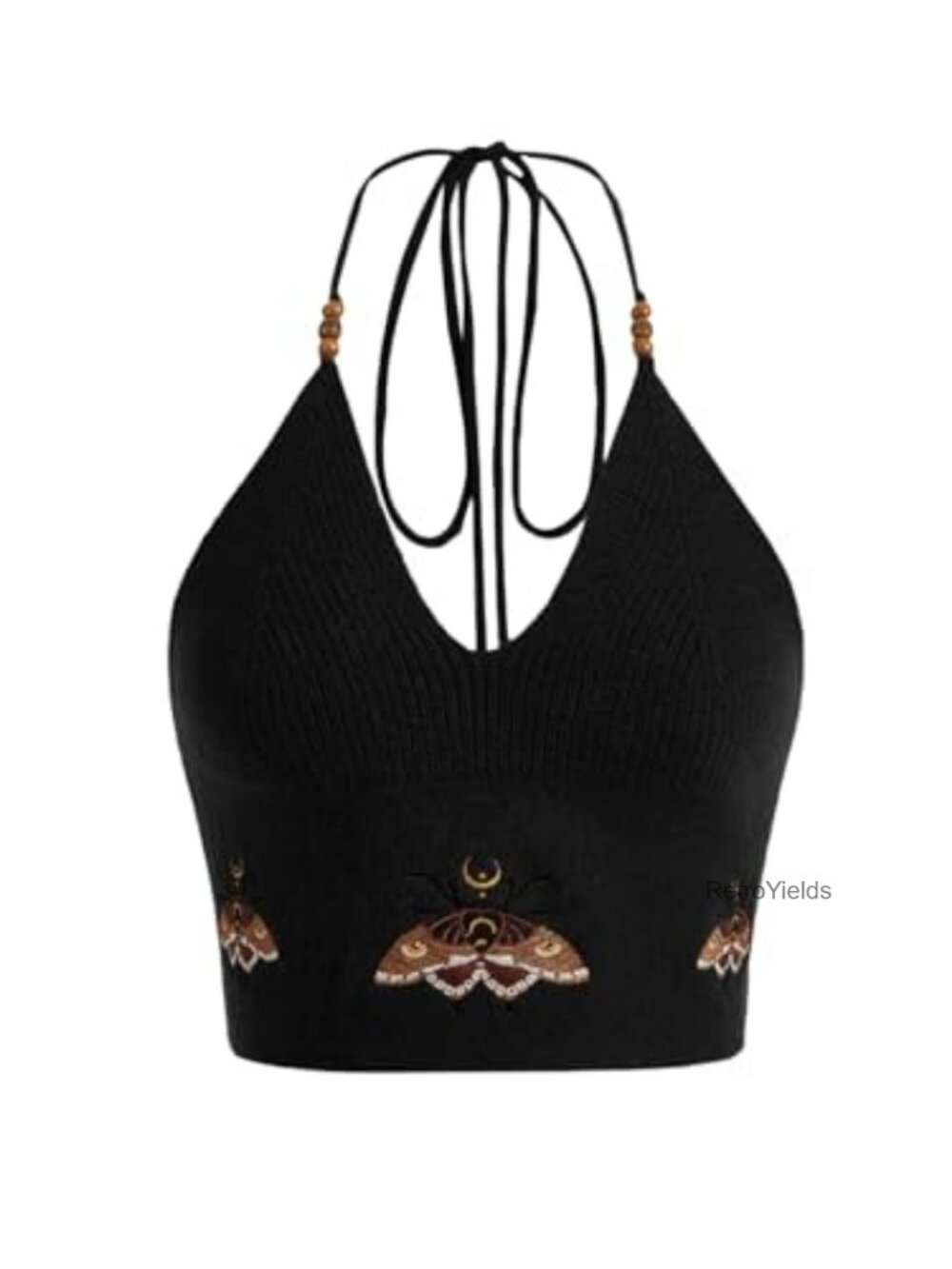Women's Halter Top Embroidery Beaded Crop Knit Y2K Cowgirl Shirt Sleeveless